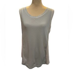 POL Ribbed and Waffle Knit Tank Top Women’s Size Large Gray Round Neck Zip Back